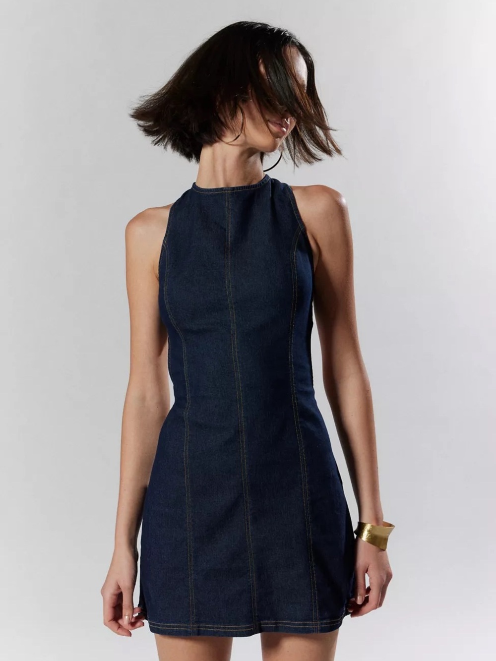 Silence + Noise Lilith Denim Cutout Shift Dress in Rinsed Denim